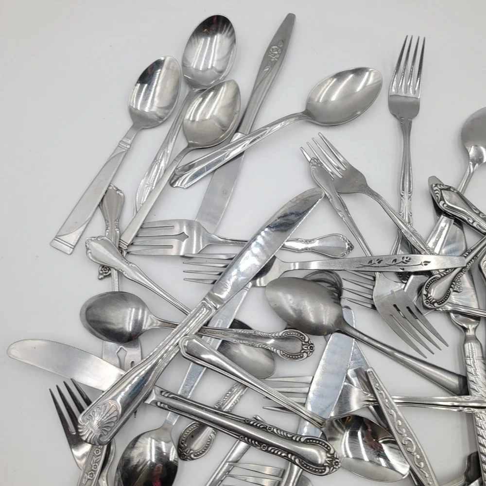 55pc Mixed Bulk Lot Stainless Flatware Assorted Silverware for Crafts Upcycling